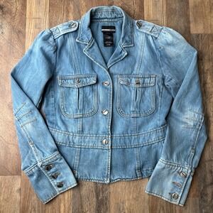 Vintage Y2K Bebe Denim Jacket Women's Medium Blue Rock‎ Grunge Pockets 6047
